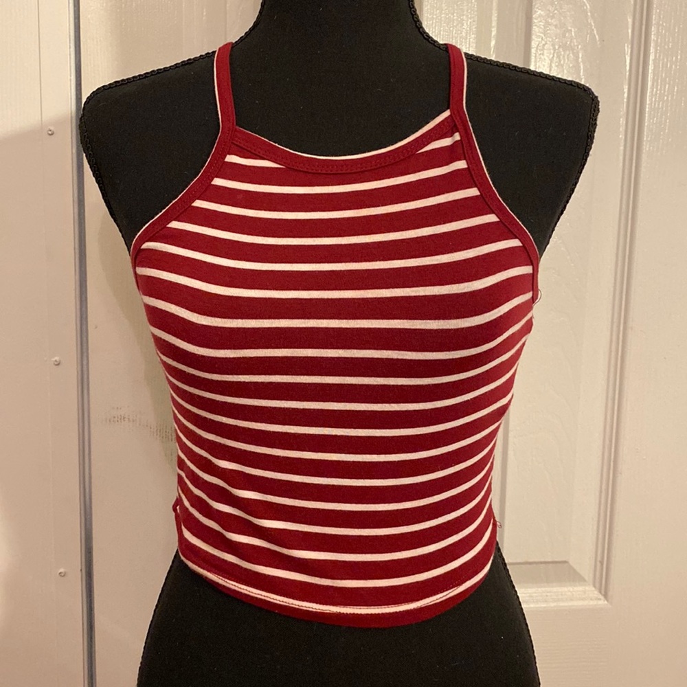 Women’s | crop top | small | burgundy-white | stripes